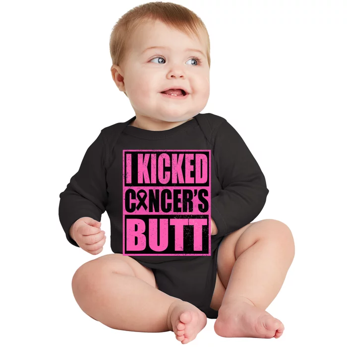 Breast Cancer Quote I Kicked Cancer Butt Inspiration Baby Long Sleeve Bodysuit