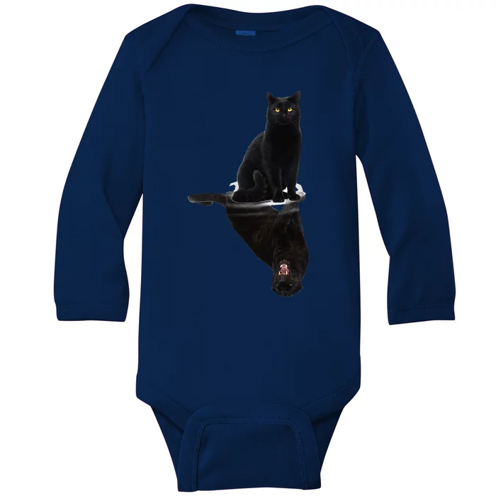 Black Cats Reflection Gift Cat Lovers Cute Black Tiger Baby Long Sleeve Bodysuit