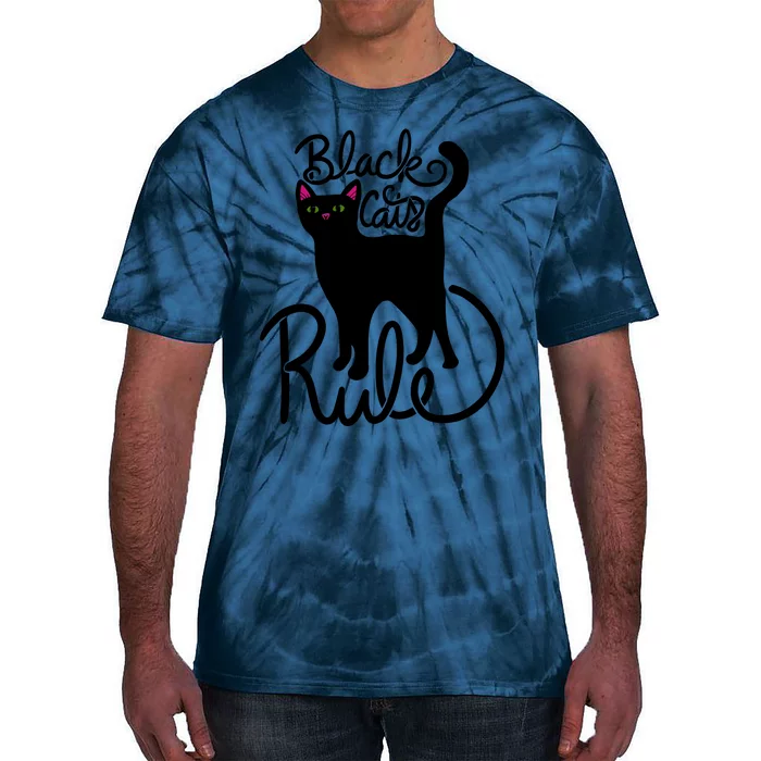 Black Cats RULE Fun Black Cat Mom Cute Tie-Dye T-Shirt