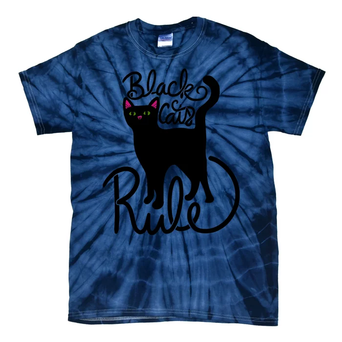 Black Cats RULE Fun Black Cat Mom Cute Tie-Dye T-Shirt