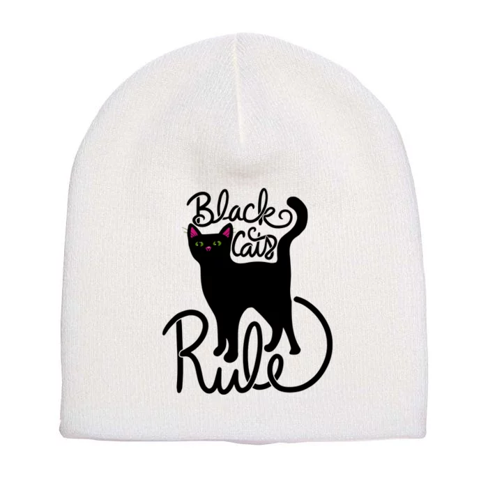 Black Cats RULE Fun Black Cat Mom Cute Short Acrylic Beanie