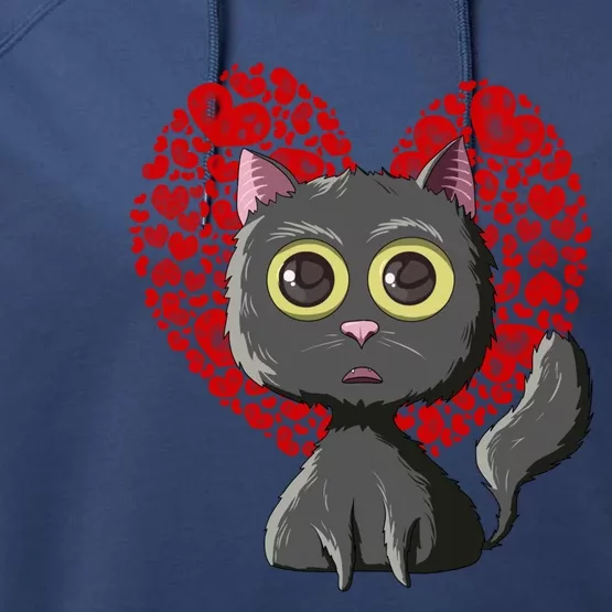 Black Cat Red Hearts Cute Cat Mom Valentines Day Cat Lovers Gift Performance Fleece Hoodie