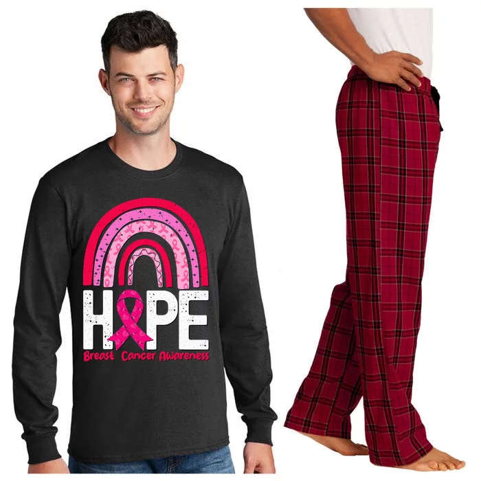 Breast Cancer Rainbow In October We Wear Pink Hope Support Long Sleeve Pajama Set