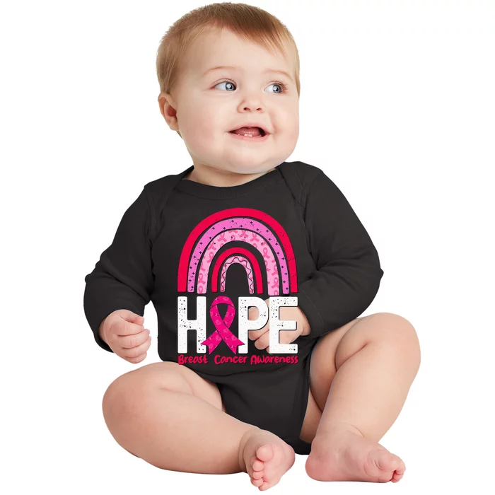 Breast Cancer Rainbow In October We Wear Pink Hope Support Baby Long Sleeve Bodysuit