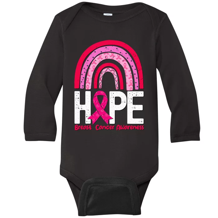 Breast Cancer Rainbow In October We Wear Pink Hope Support Baby Long Sleeve Bodysuit