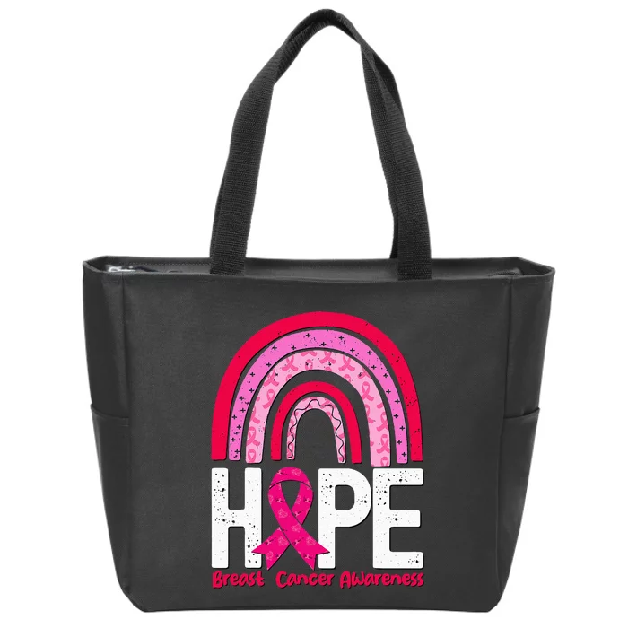 Breast Cancer Rainbow In October We Wear Pink Hope Support Zip Tote Bag