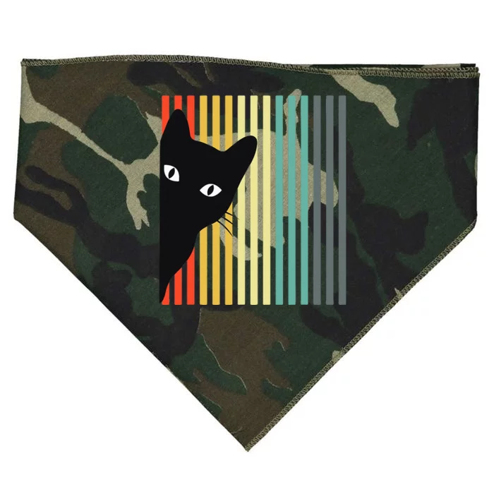 Black Cat Retro Color Cat Lover Design Cat Owner USA-Made Doggie Bandana