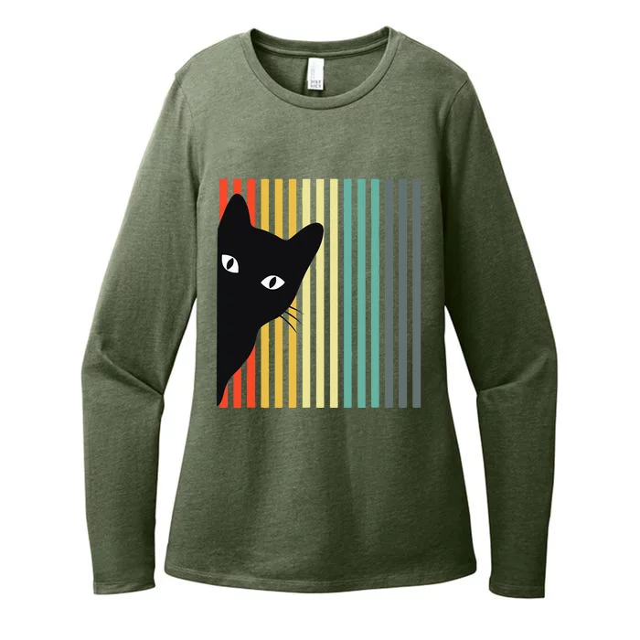 Black Cat Retro Color Cat Lover Design Cat Owner Womens CVC Long Sleeve Shirt