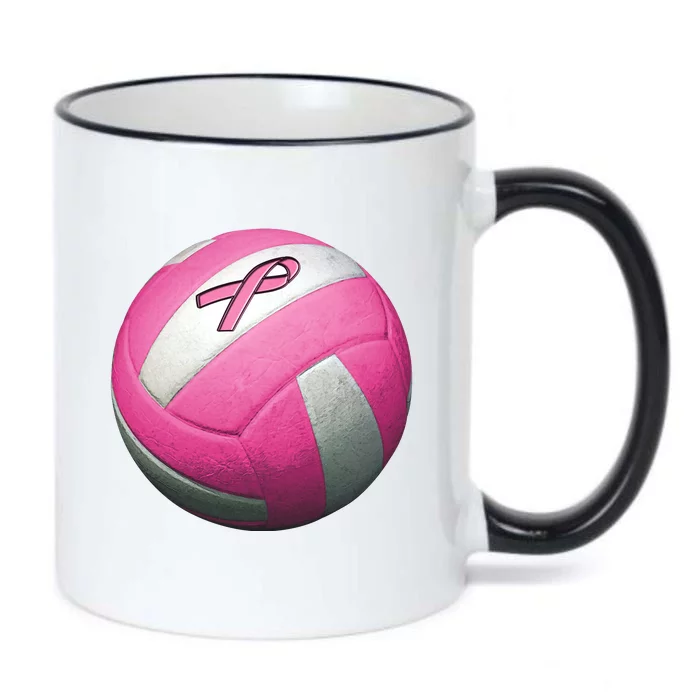 Breast Cancer Ribbon Pink Volleyball Black Color Changing Mug