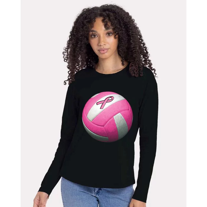 Breast Cancer Ribbon Pink Volleyball Womens Cotton Relaxed Long Sleeve T-Shirt