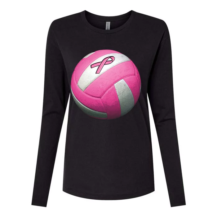 Breast Cancer Ribbon Pink Volleyball Womens Cotton Relaxed Long Sleeve T-Shirt