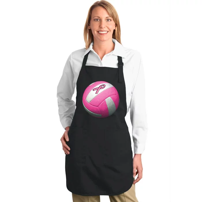 Breast Cancer Ribbon Pink Volleyball Full-Length Apron With Pocket