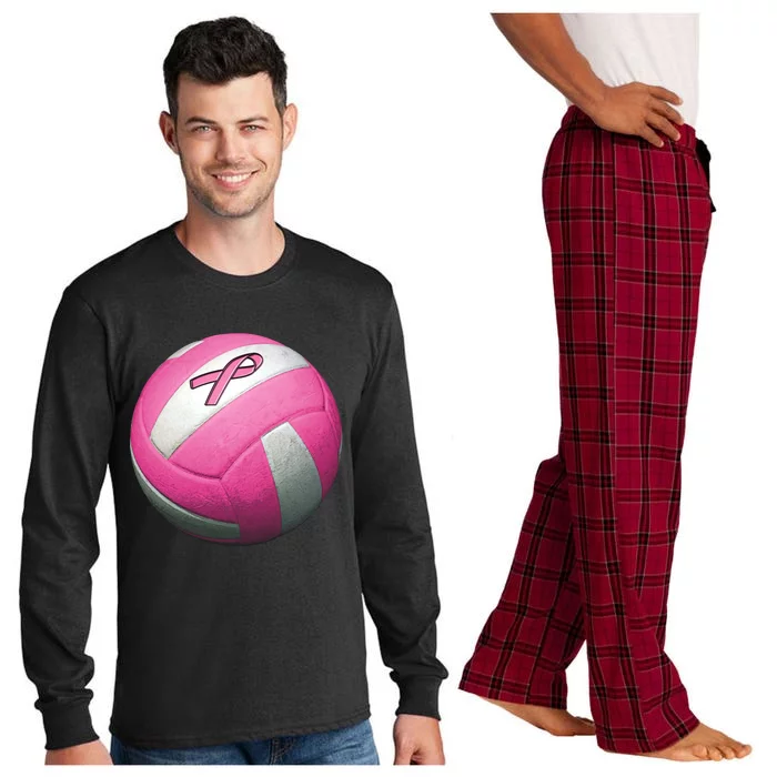 Breast Cancer Ribbon Pink Volleyball Long Sleeve Pajama Set