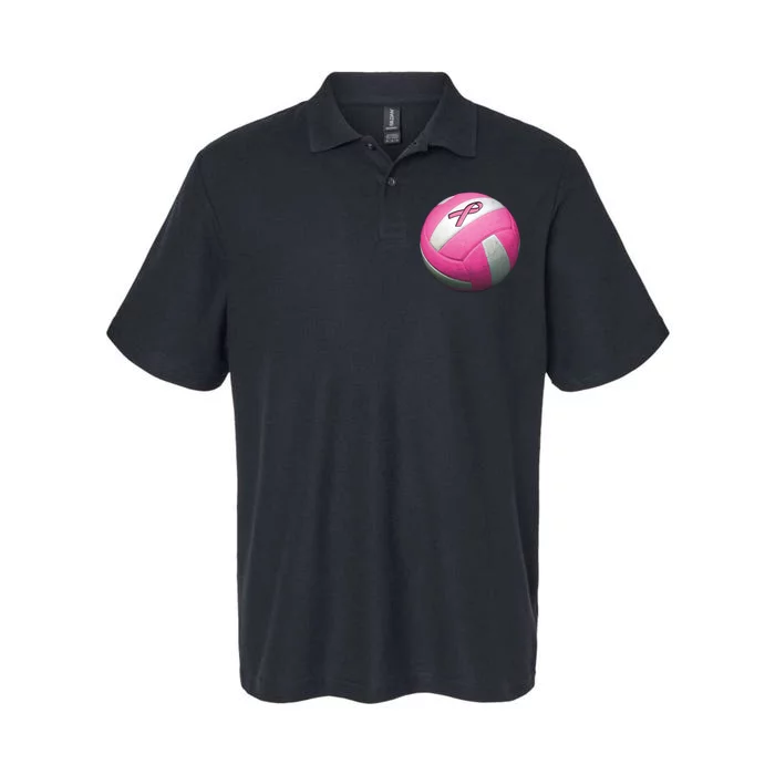 Breast Cancer Ribbon Pink Volleyball Softstyle Adult Sport Polo