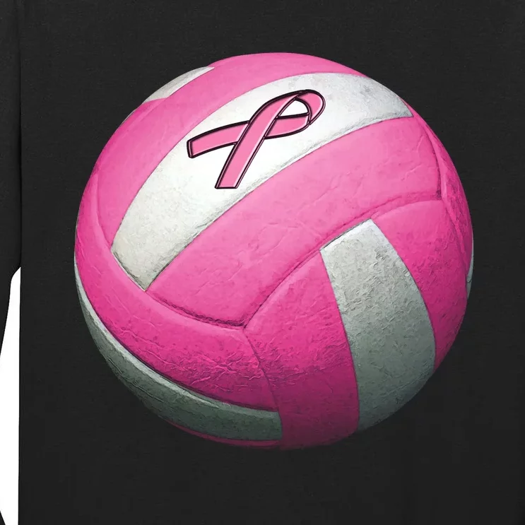 Breast Cancer Ribbon Pink Volleyball Tall Long Sleeve T-Shirt