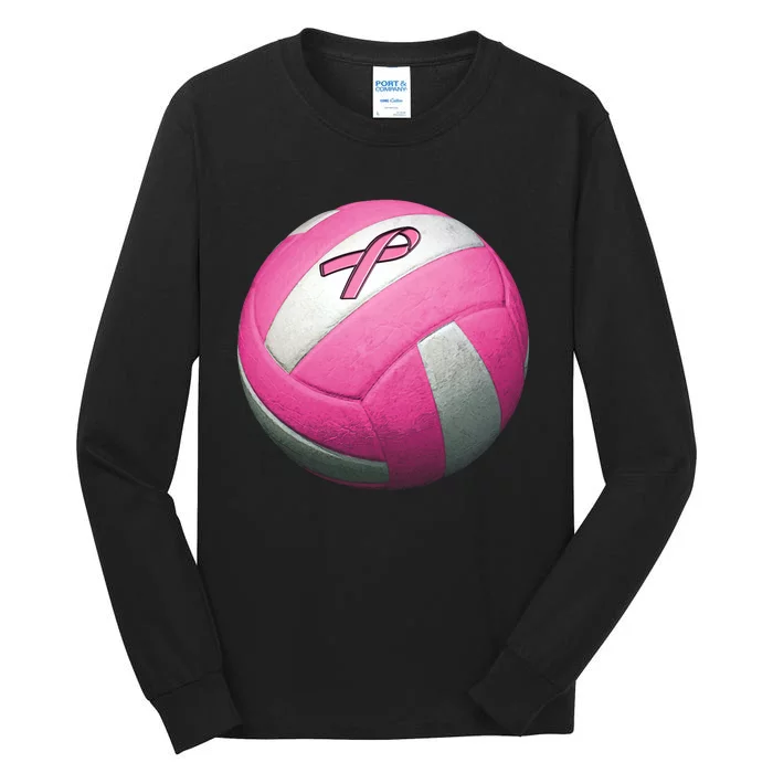 Breast Cancer Ribbon Pink Volleyball Tall Long Sleeve T-Shirt