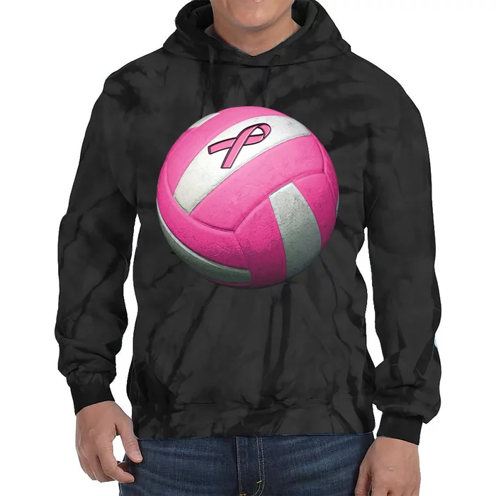 Breast Cancer Ribbon Pink Volleyball Tie Dye Hoodie