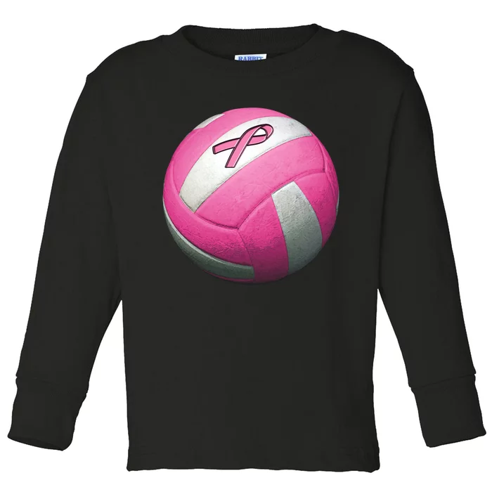 Breast Cancer Ribbon Pink Volleyball Toddler Long Sleeve Shirt