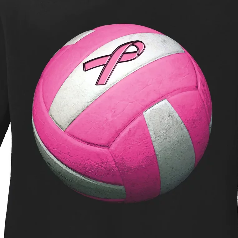 Breast Cancer Ribbon Pink Volleyball Ladies Long Sleeve Shirt