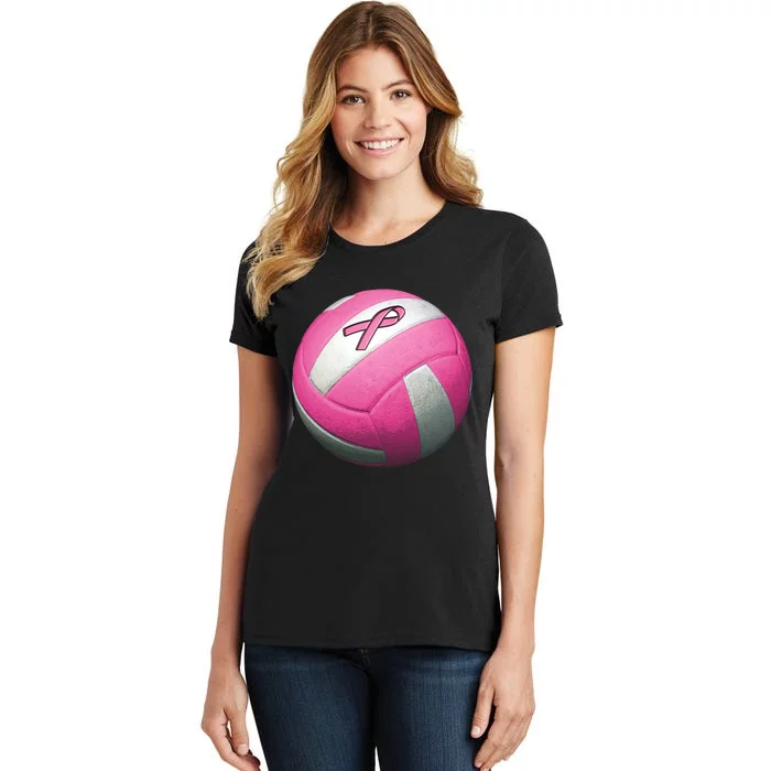 Breast Cancer Ribbon Pink Volleyball Women's T-Shirt