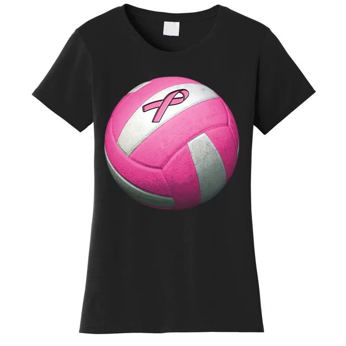 Breast Cancer Ribbon Pink Volleyball Women's T-Shirt