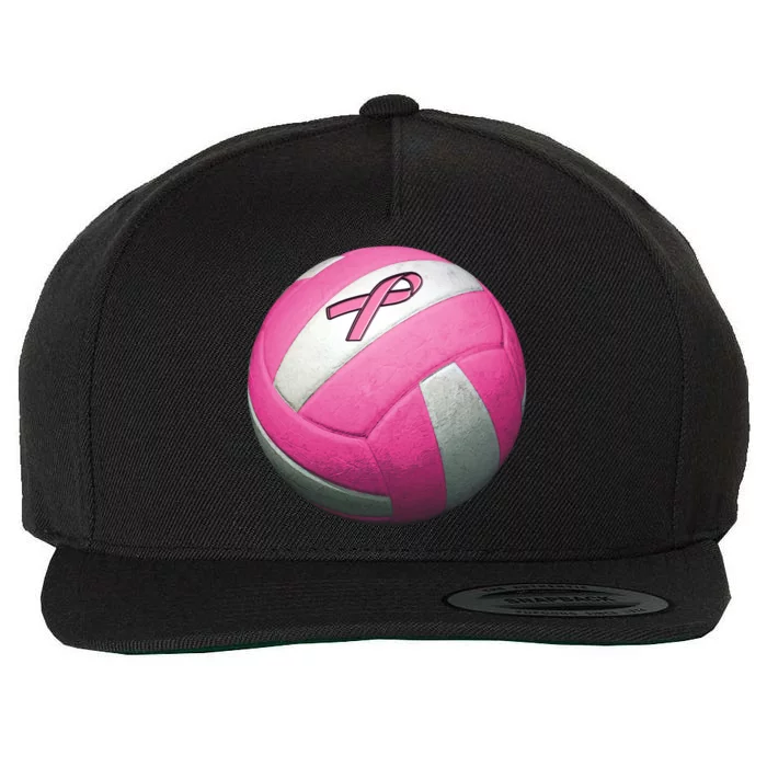 Breast Cancer Ribbon Pink Volleyball Wool Snapback Cap