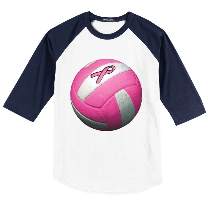 Breast Cancer Ribbon Pink Volleyball Baseball Sleeve Shirt