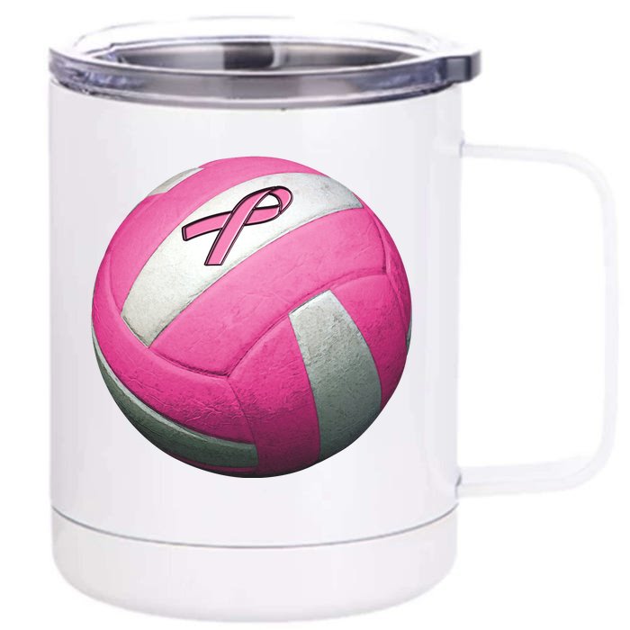 Breast Cancer Ribbon Pink Volleyball Front & Back 12oz Stainless Steel Tumbler Cup