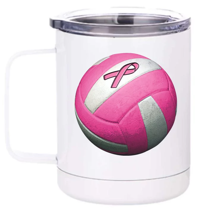 Breast Cancer Ribbon Pink Volleyball Front & Back 12oz Stainless Steel Tumbler Cup