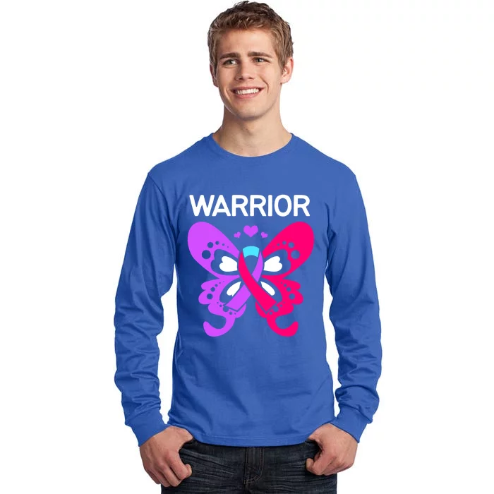 Butterfly Cancer Ribbon Thyroid Cancer Warrior Gift Tall Long Sleeve T-Shirt