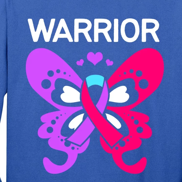 Butterfly Cancer Ribbon Thyroid Cancer Warrior Gift Tall Long Sleeve T-Shirt