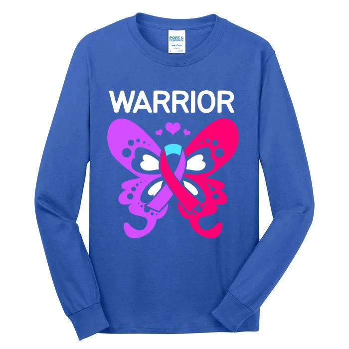 Butterfly Cancer Ribbon Thyroid Cancer Warrior Gift Tall Long Sleeve T-Shirt