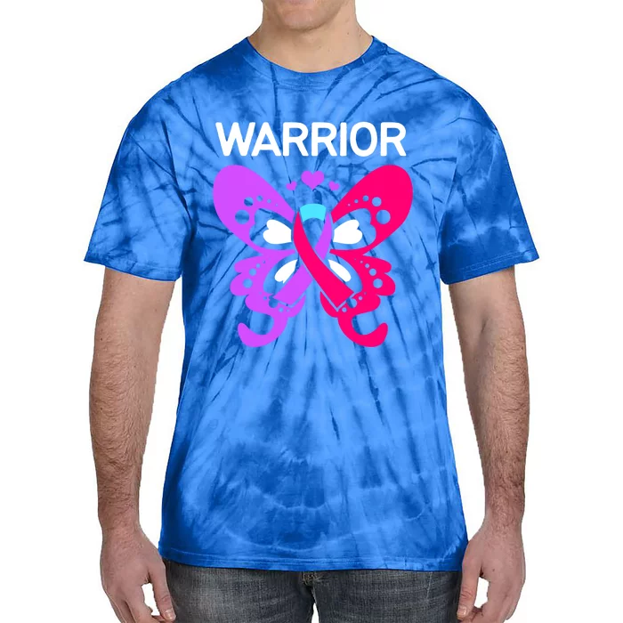 Butterfly Cancer Ribbon Thyroid Cancer Warrior Gift Tie-Dye T-Shirt