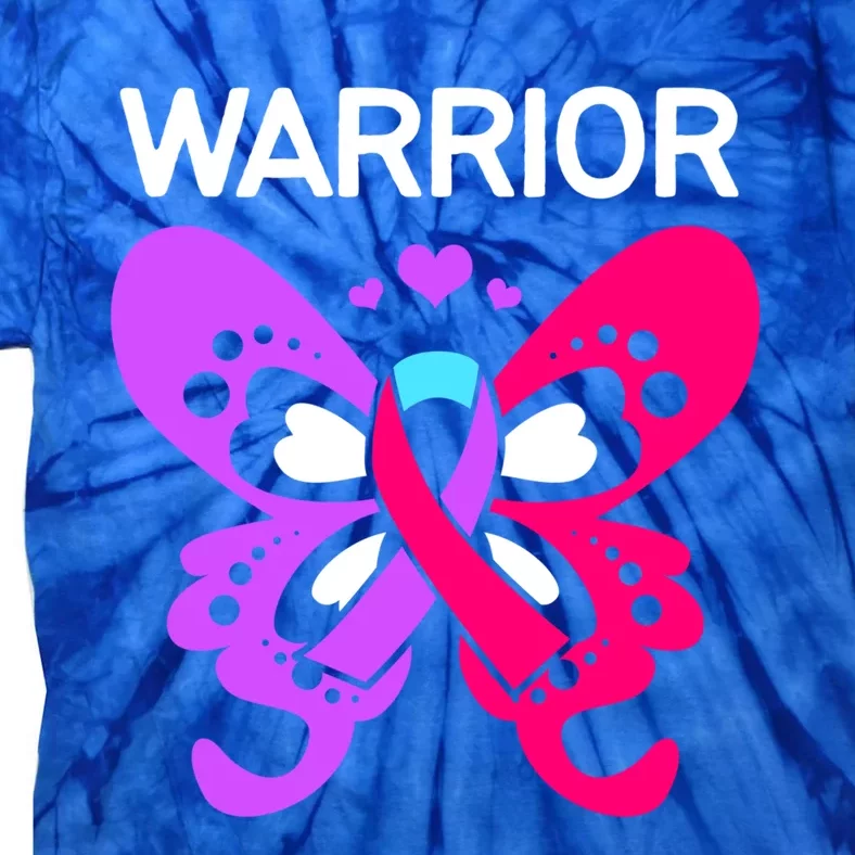 Butterfly Cancer Ribbon Thyroid Cancer Warrior Gift Tie-Dye T-Shirt