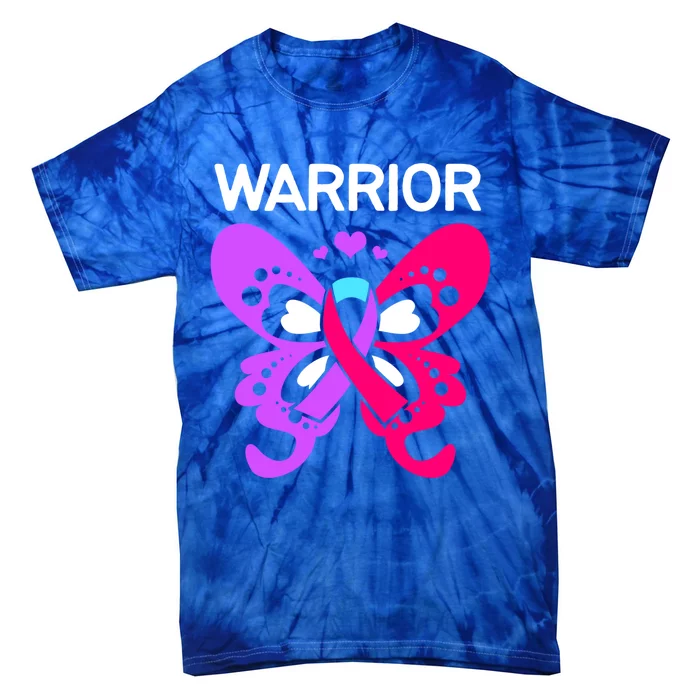 Butterfly Cancer Ribbon Thyroid Cancer Warrior Gift Tie-Dye T-Shirt