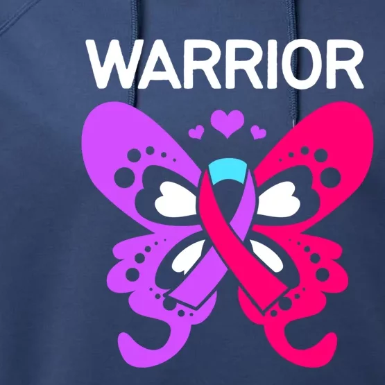 Butterfly Cancer Ribbon Thyroid Cancer Warrior Gift Performance Fleece Hoodie