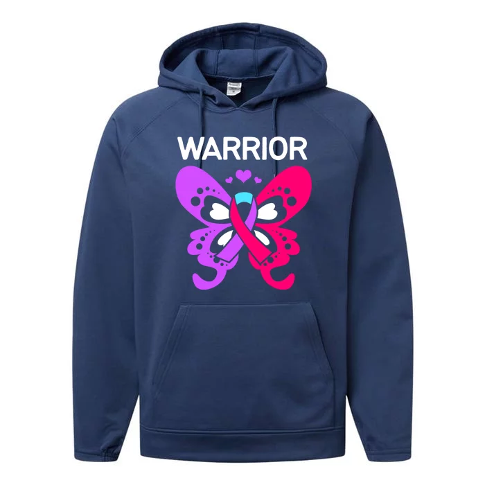 Butterfly Cancer Ribbon Thyroid Cancer Warrior Gift Performance Fleece Hoodie