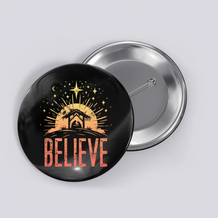 Believe Christmas Religious Nativity Baby Jesus Manger Button