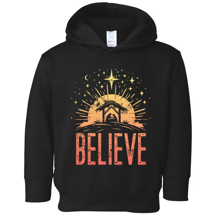 Believe Christmas Religious Nativity Baby Jesus Manger Toddler Hoodie