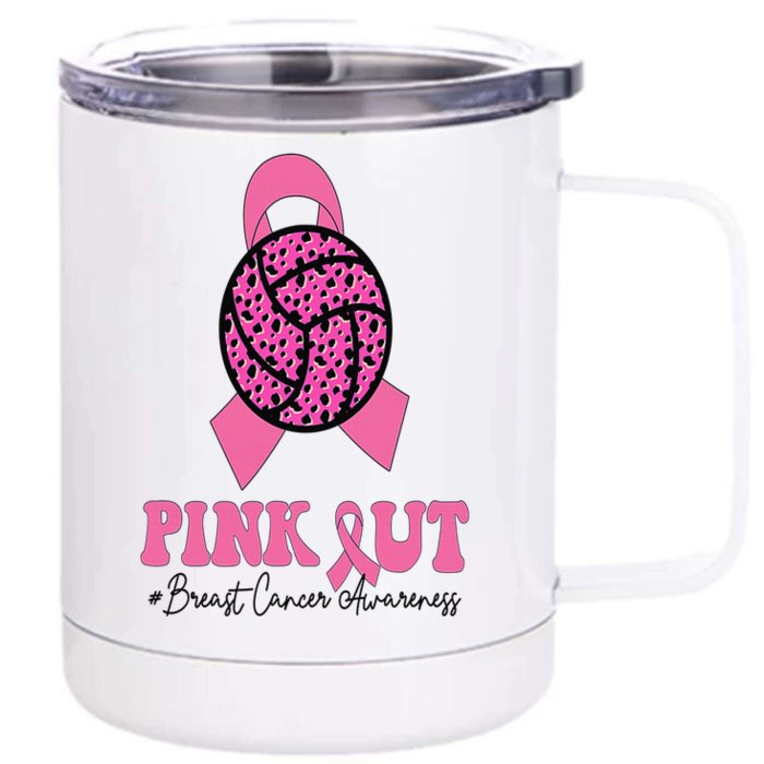 Breast Cancer Ribbon Pink Out Volleyball Pink Ribbon Leopard Front & Back 12oz Stainless Steel Tumbler Cup