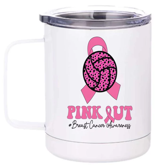 Breast Cancer Ribbon Pink Out Volleyball Pink Ribbon Leopard Front & Back 12oz Stainless Steel Tumbler Cup