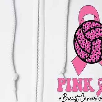 Breast Cancer Ribbon Pink Out Volleyball Pink Ribbon Leopard Full Zip Hoodie