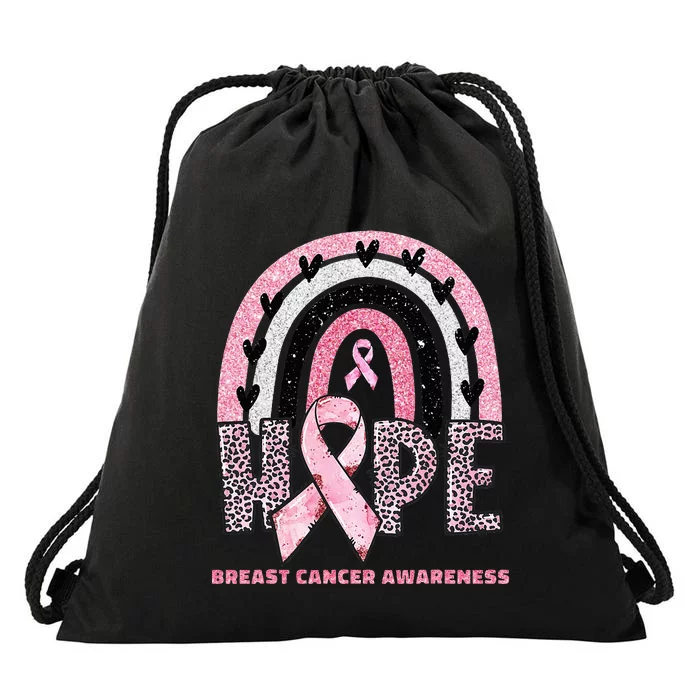 Breast Cancer Rainbow In October We Wear Hope Drawstring Bag