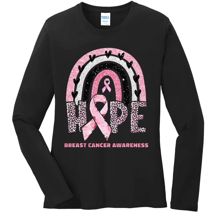 Breast Cancer Rainbow In October We Wear Hope Ladies Long Sleeve Shirt