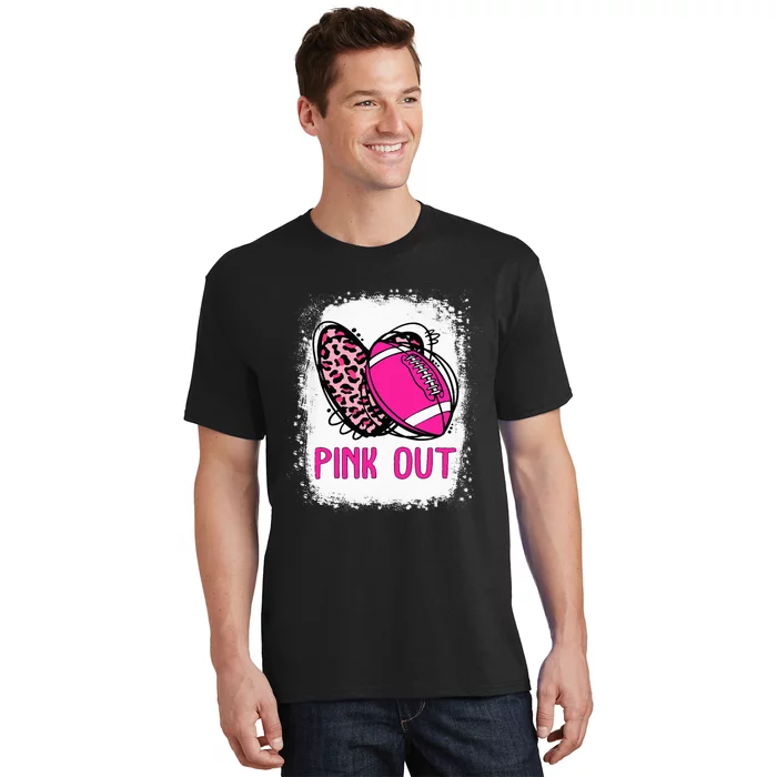 Breast Cancer Ribbon Out Football Heart Bleached T-Shirt