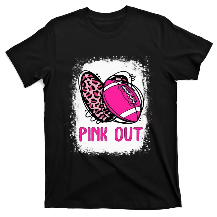 Breast Cancer Ribbon Out Football Heart Bleached T-Shirt