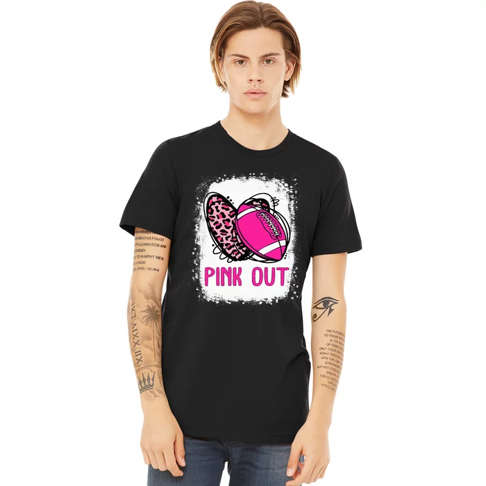 Breast Cancer Ribbon Out Football Heart Bleached Premium T-Shirt