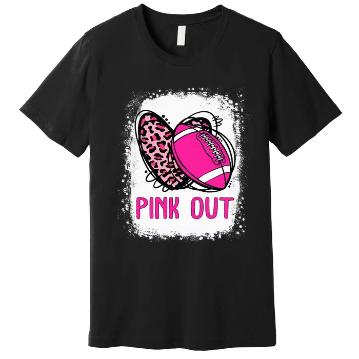 Breast Cancer Ribbon Out Football Heart Bleached Premium T-Shirt