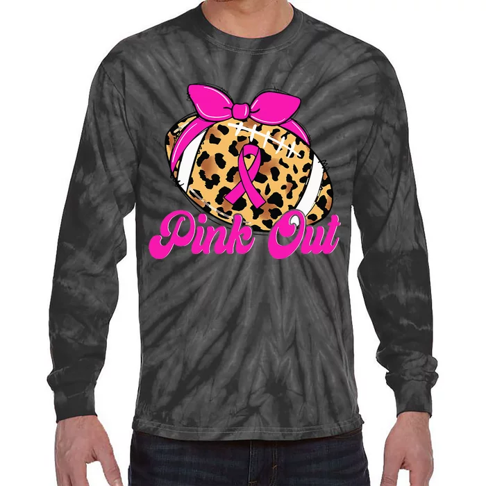 Breast Cancer Ribbon Out Football Ribbon Tie-Dye Long Sleeve Shirt