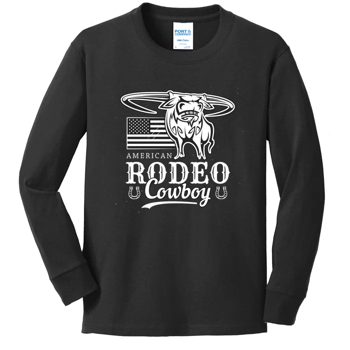 Bull Cowboy Rodeo Kids Long Sleeve Shirt